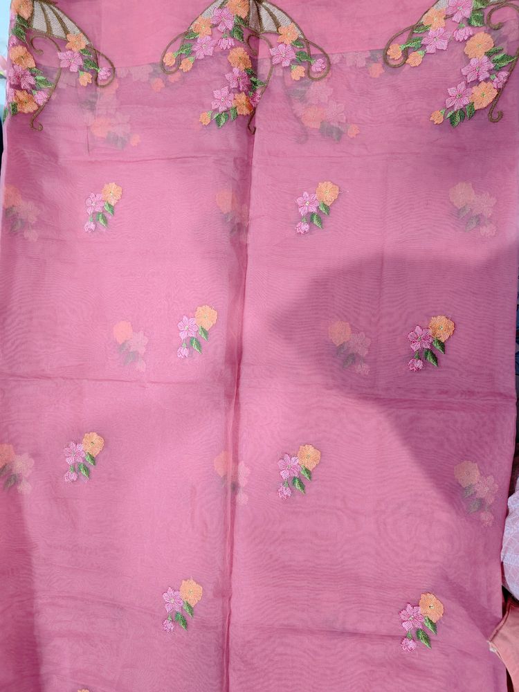 Super Net Saree, Baby Pink Color With Cute Embroid