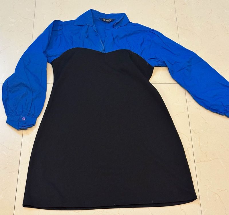 Chic Contrast Dress: Blue Top &amp; Black Skirt