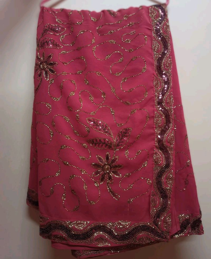 Vibrant Pink Sequined Saree