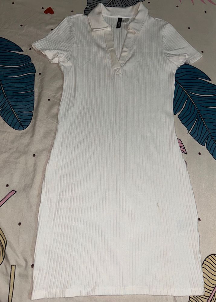 Ribbed White Polo Dress