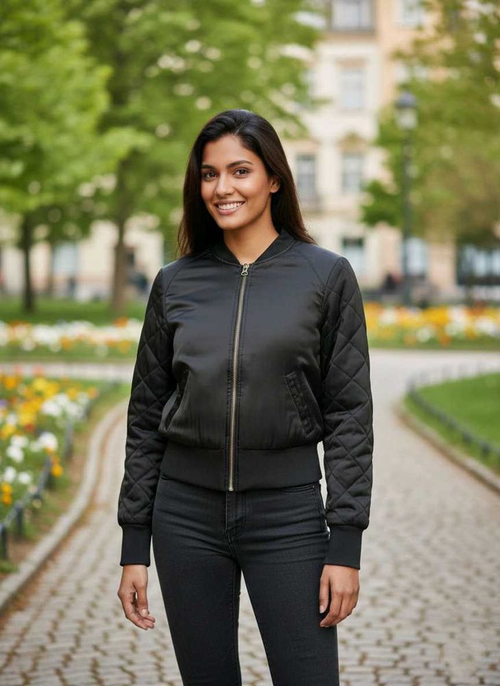 H&amp;M Stylish Black Bomber Jacket Size Small