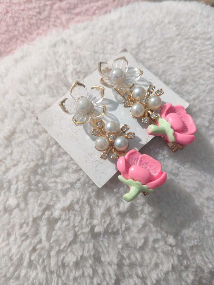 Cute Flower Pearl Drop hair pins