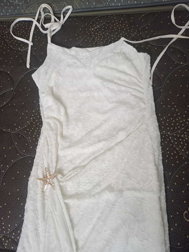 White Textured Mini Dress with Starfish Accent