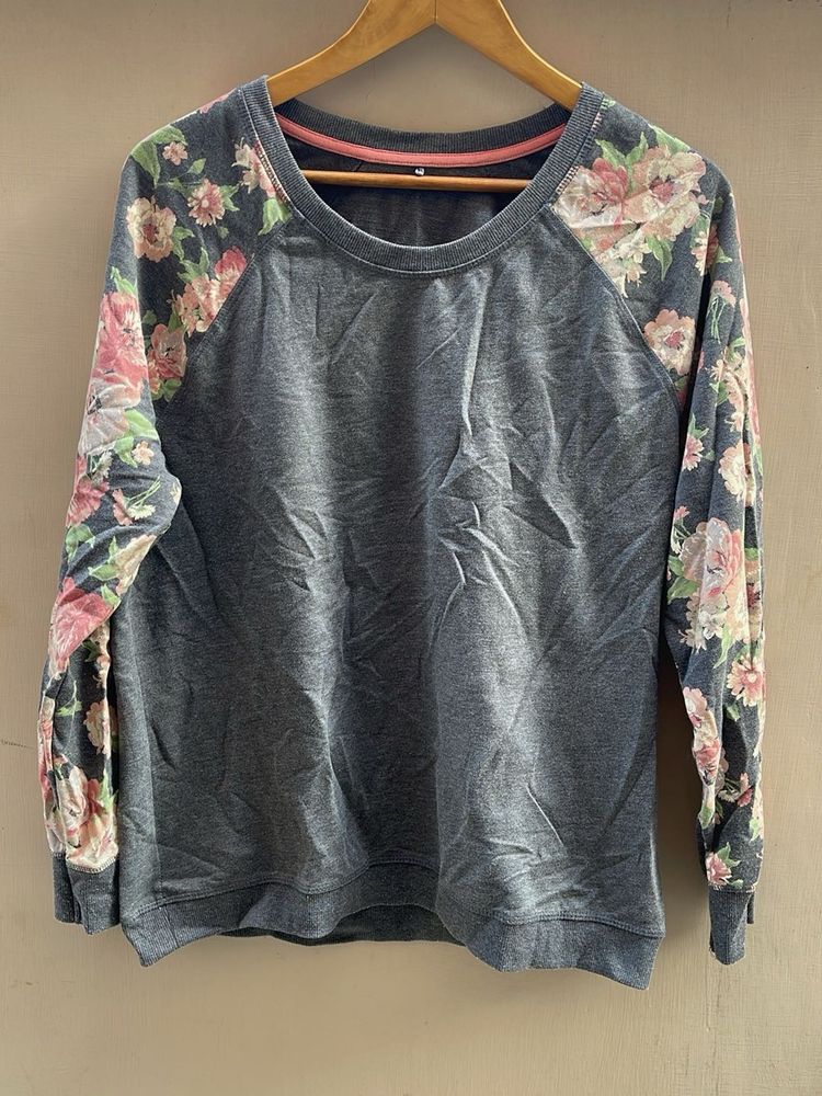 Grey Floral Sleeve Sweatshirt