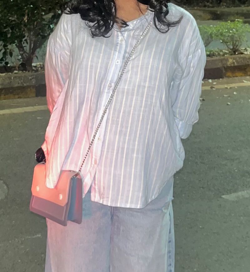 Light Blue Over Sized Striped Button-Up Shirt