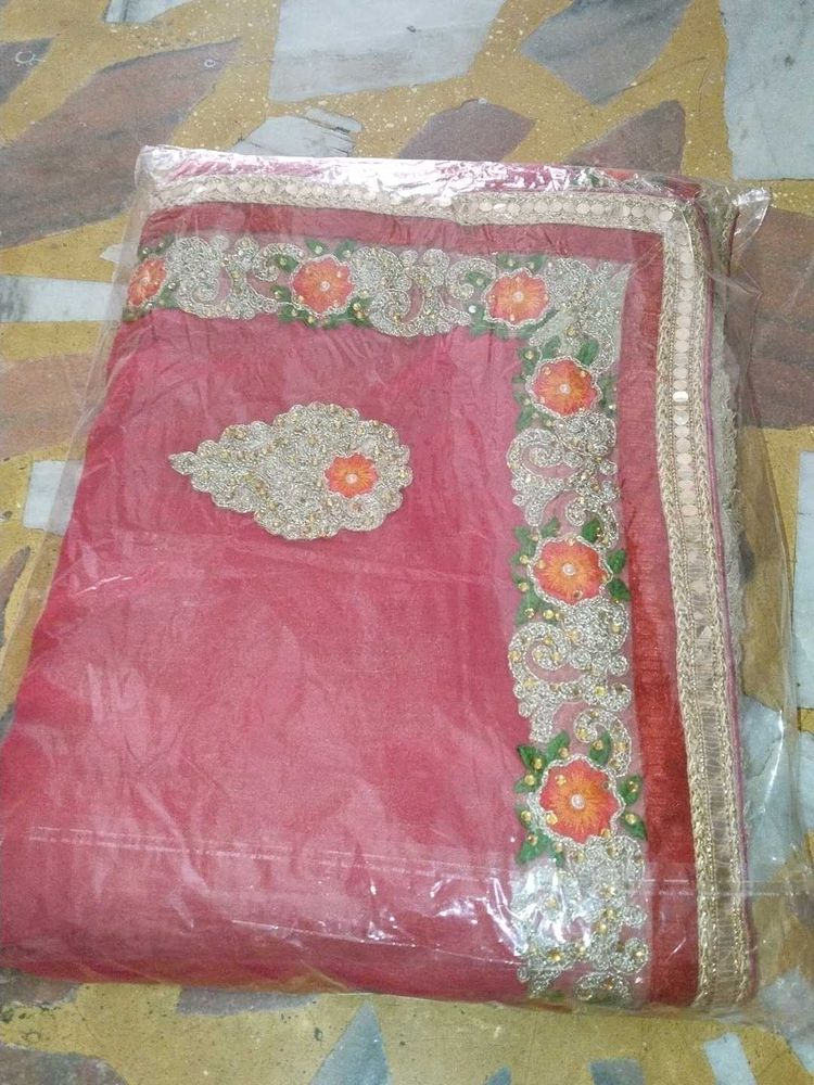Beautiful Embroidered Pink Saree