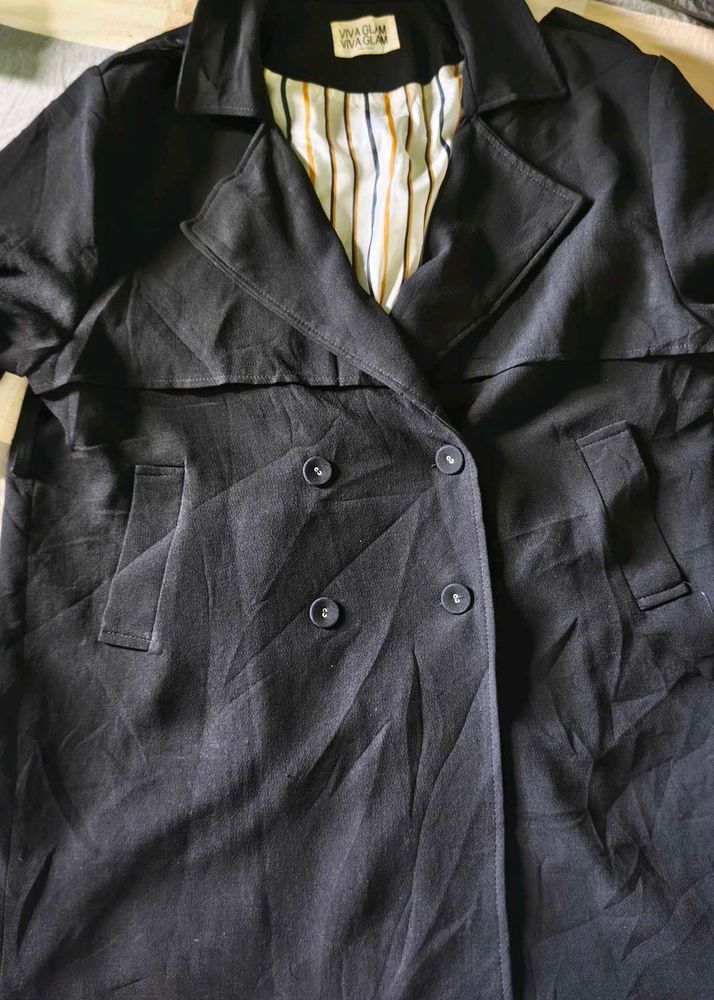 Stylish Black Double-Breasted Trench Coat