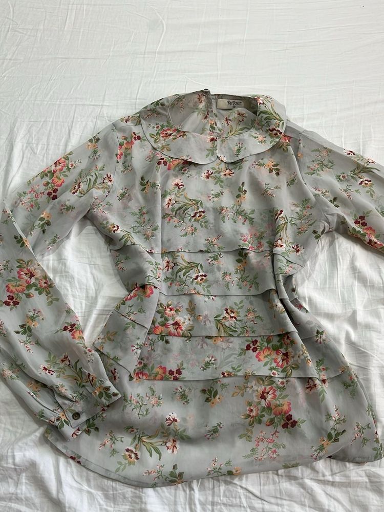 Vintage Floral Ruffle Blouse