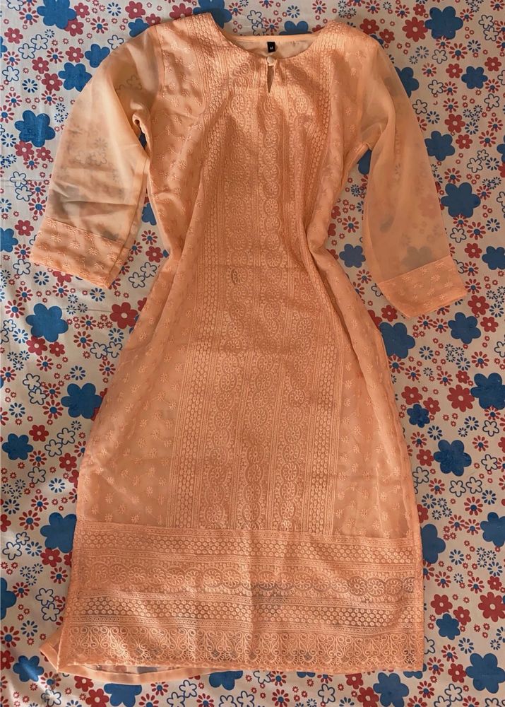 Peach Kurta with Sheer Sleeves