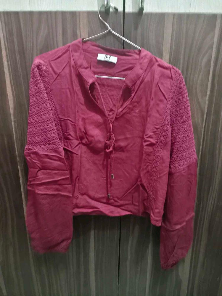 Maroon Textured Long Sleeve Top