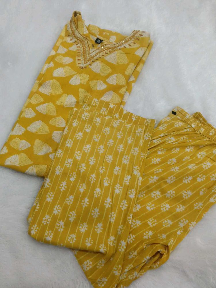 Yellow Printed Kurta Set