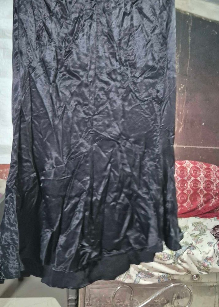 Elegant Black Satin Maxi Skirt
