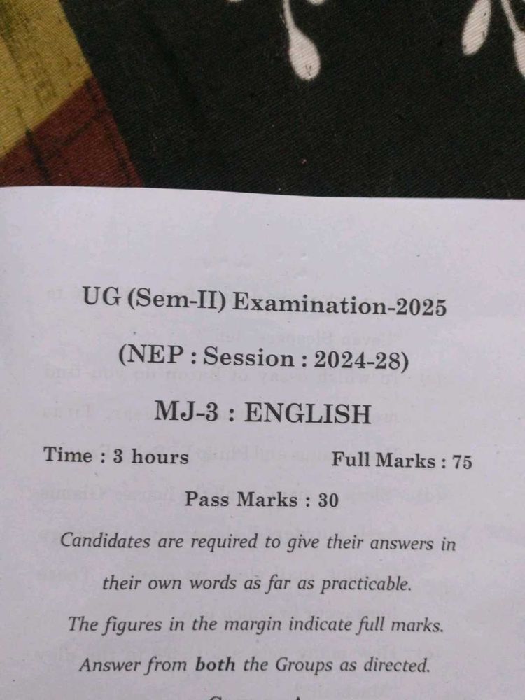 UG Sem-II English Exam Paper