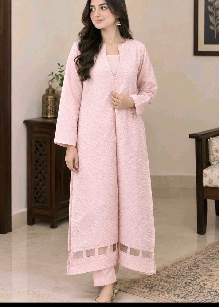 Peach Pink Pakistani Style Stitched Kameez