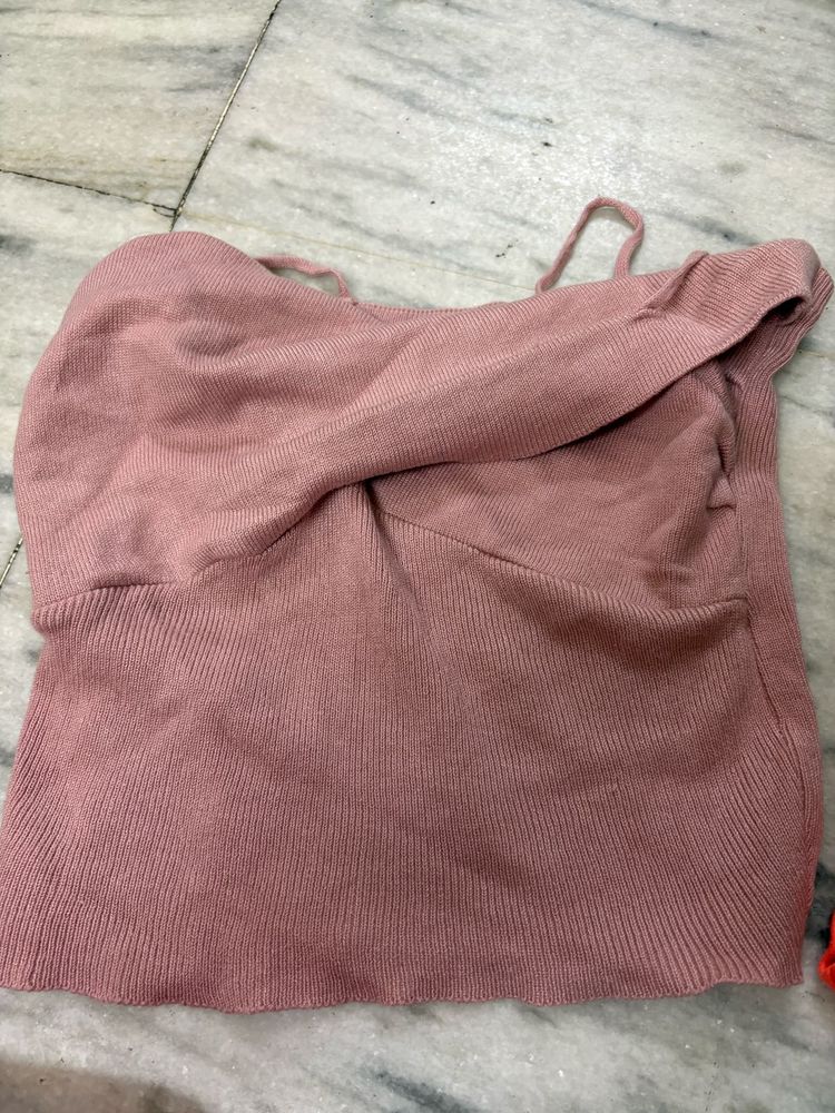 Dusty Rose Ribbed Twist Tank Top