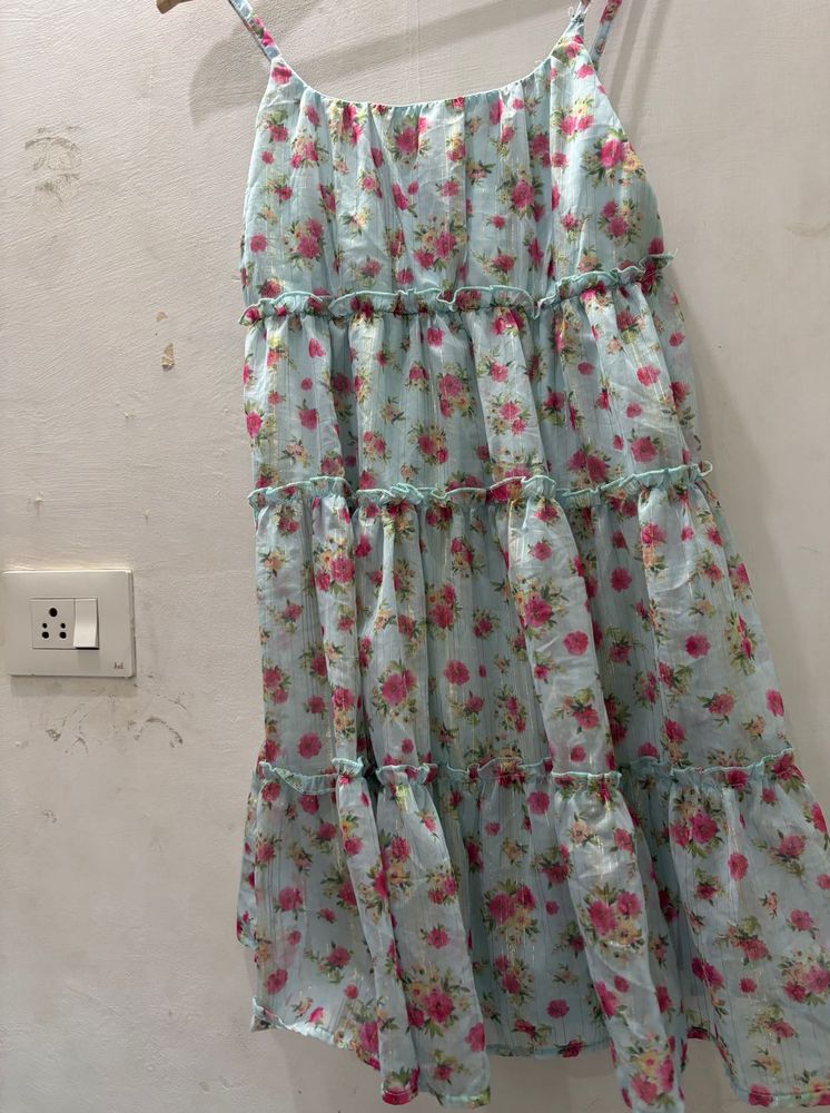 Light Blue Floral Tiered Dress