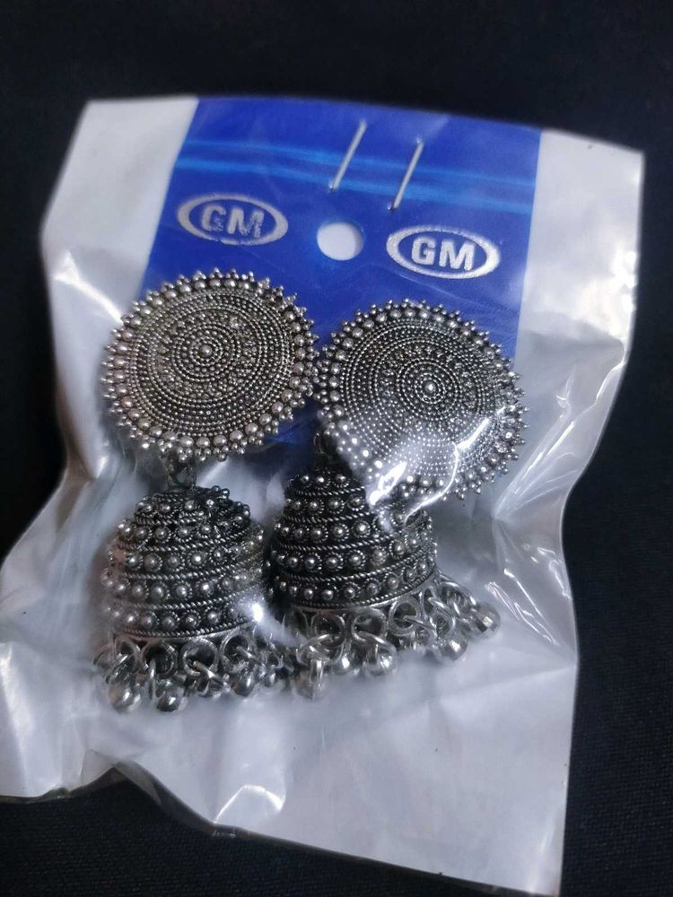 Oxidized Silver Jhumka Earrings