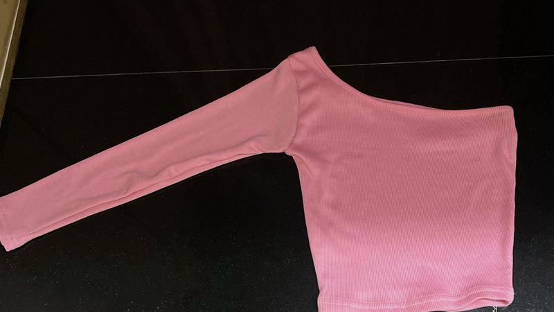 Pink One-Shoulder Long Sleeve Top