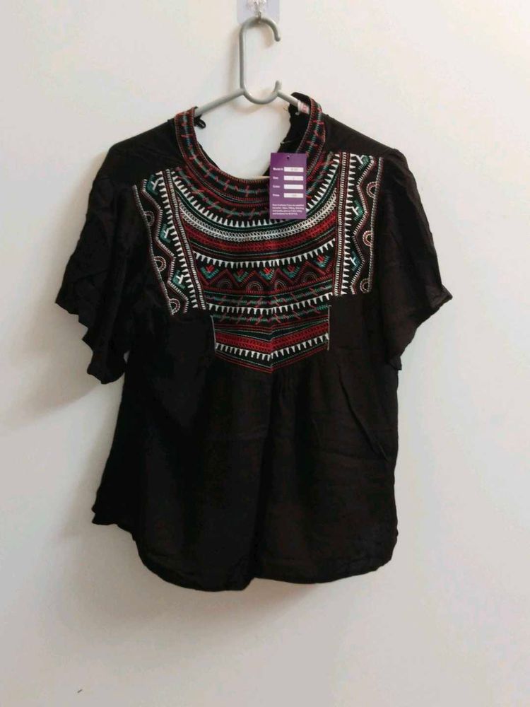 New Embroidered Black Ethnic Top