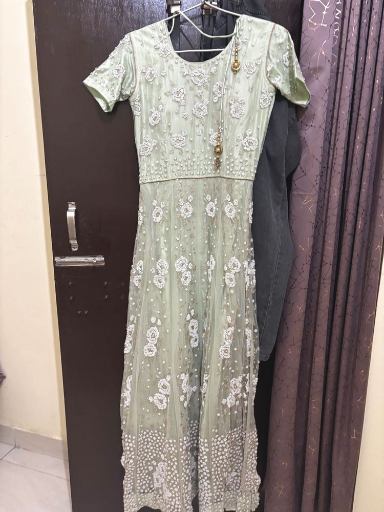 Elegant Mint Green Embellished Anarkali Gown