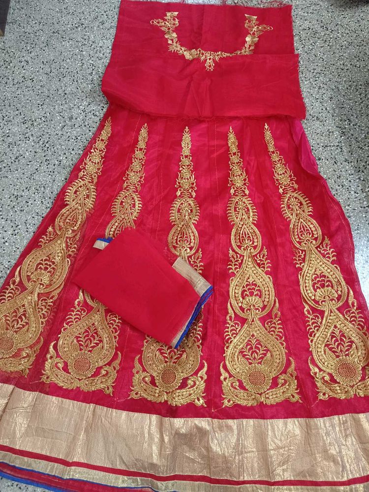 Red &amp; Gold Embroidered Lehenga Choli