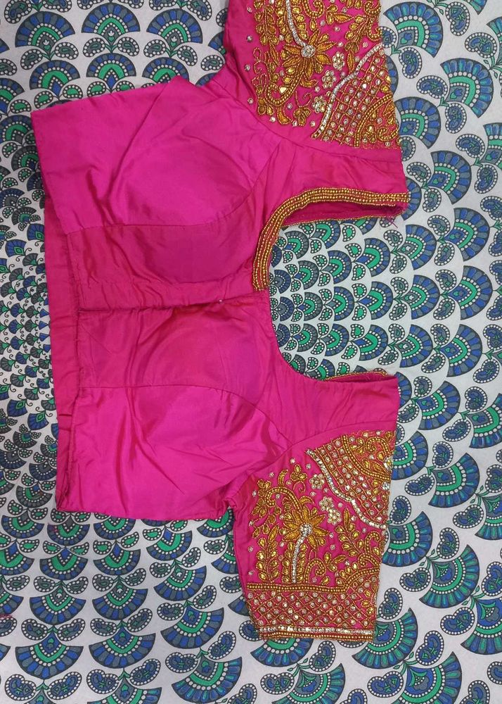 Vibrant Pink Bridal maggam work Blouse