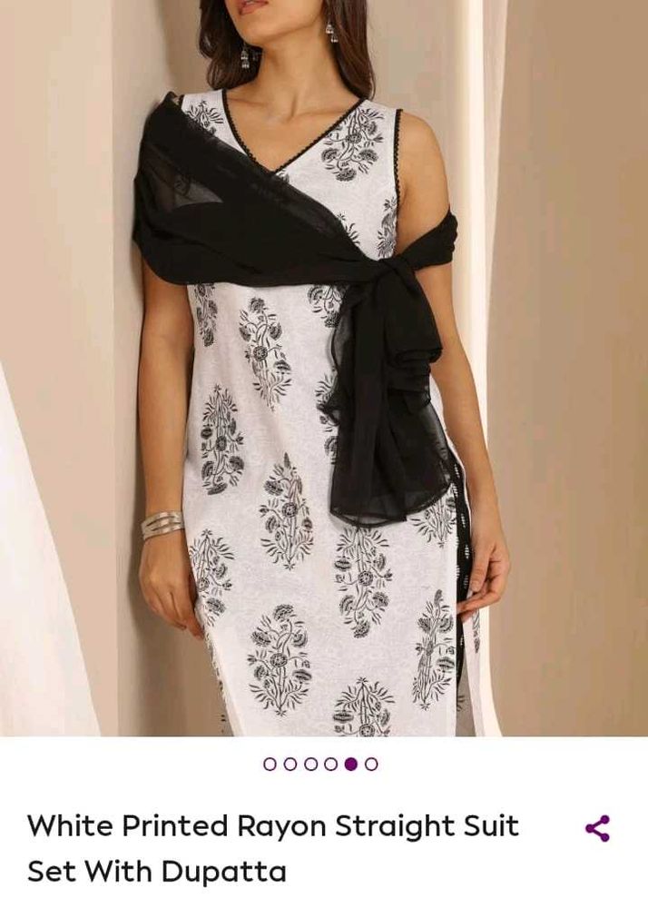White Printed Kurta Set with Dupatta