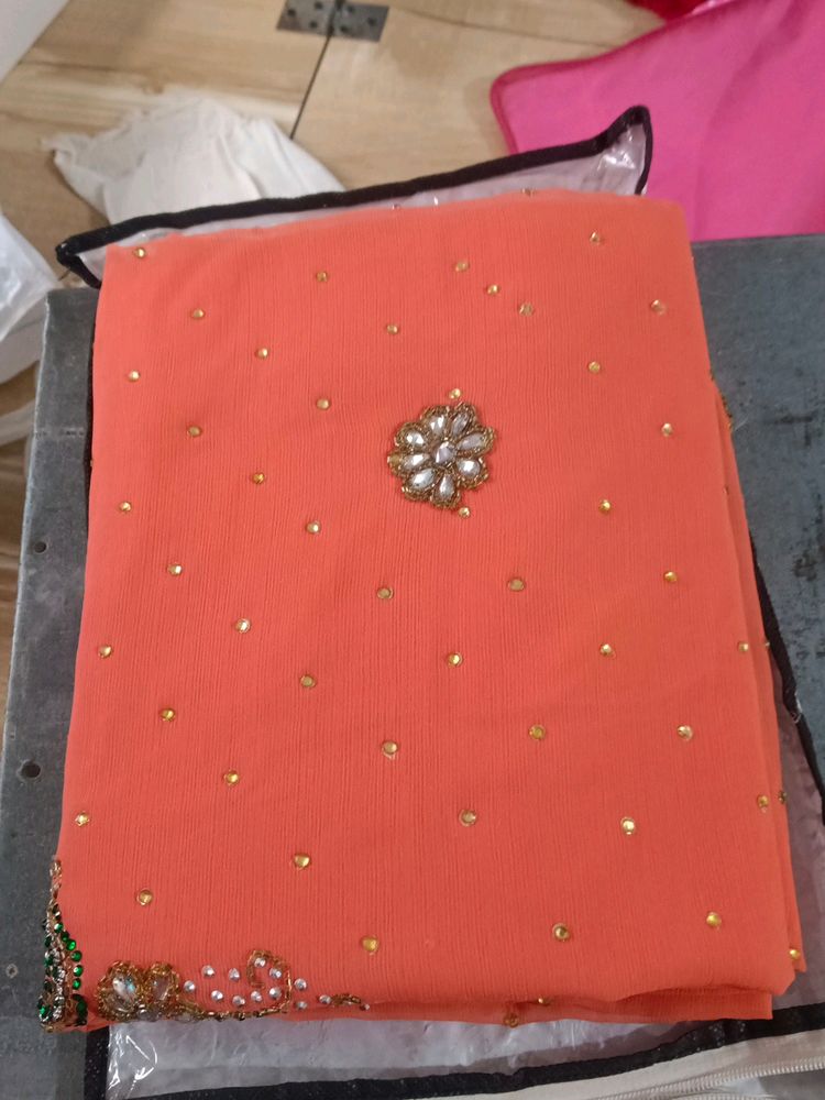 Heavy Moti Work Peacock Design Saree