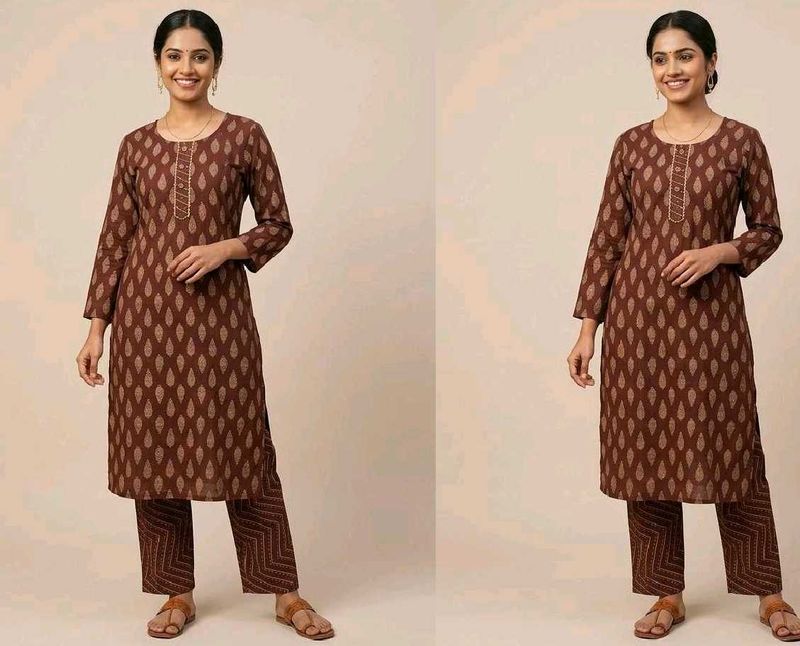 Stylish Brown Printed Kurta Set