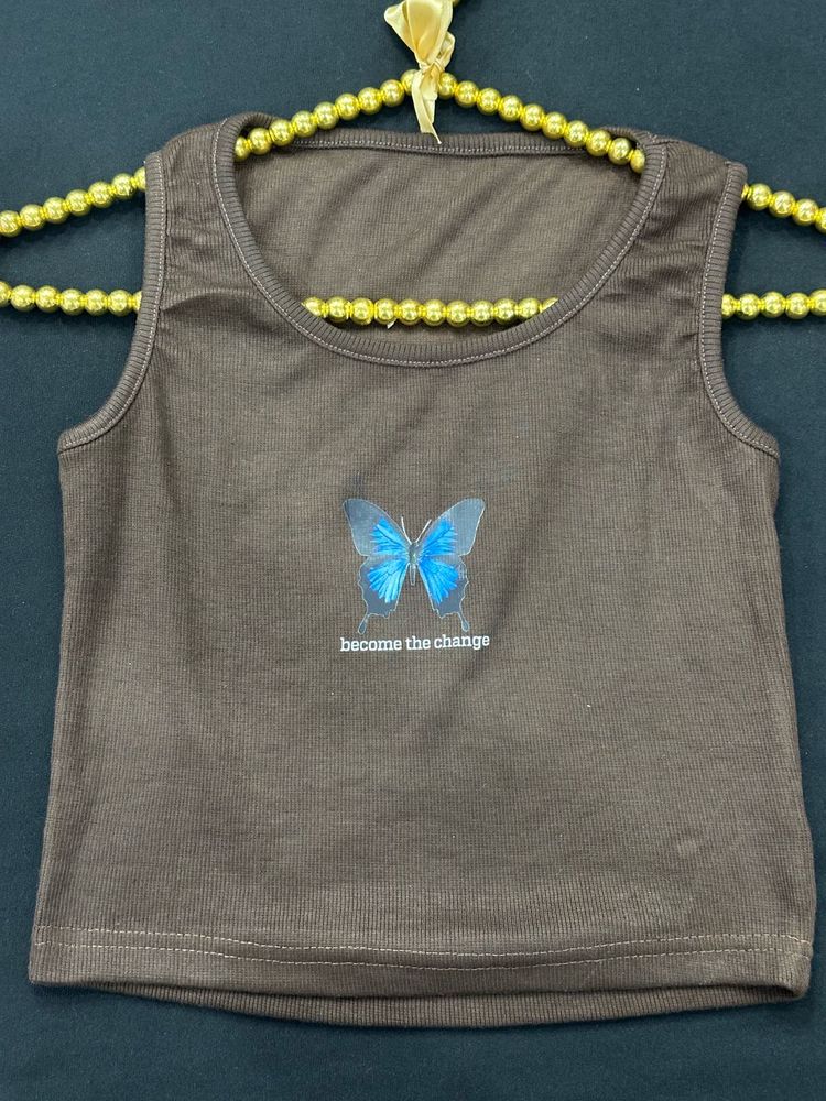Brown Butterfly Graphic Tank Top