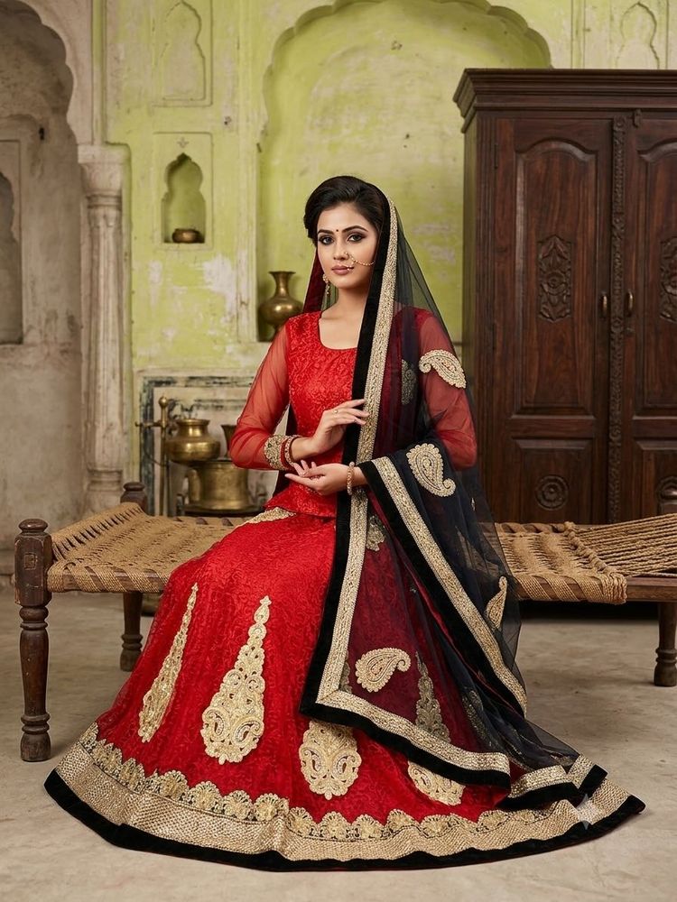 Stunning Red Embroidered Lehenga Choli With Duppta