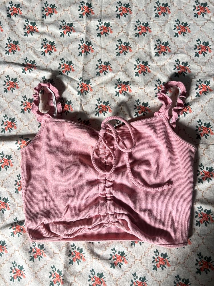 Cute Pink Ribbed Crop Top