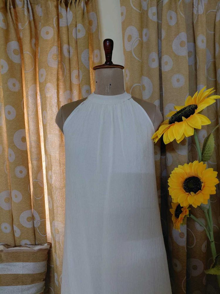 Elegant White Halter Neck Dress
