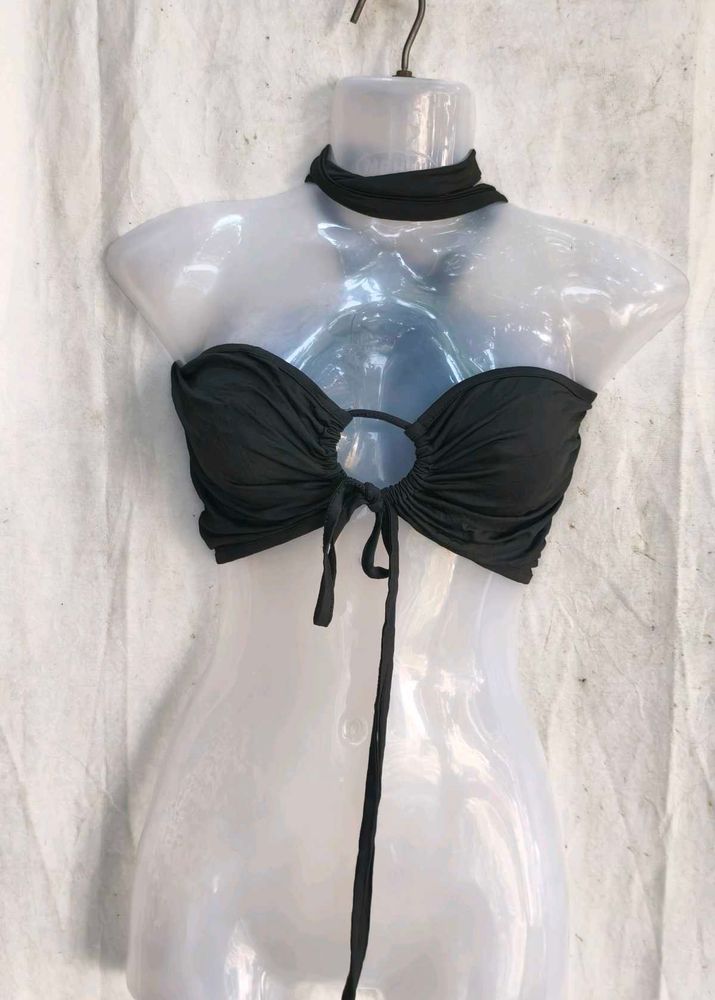 Black Halter Neck Bikini Top
