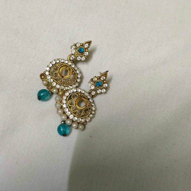 Elegant Gold Tone Earrings with Blue Beads