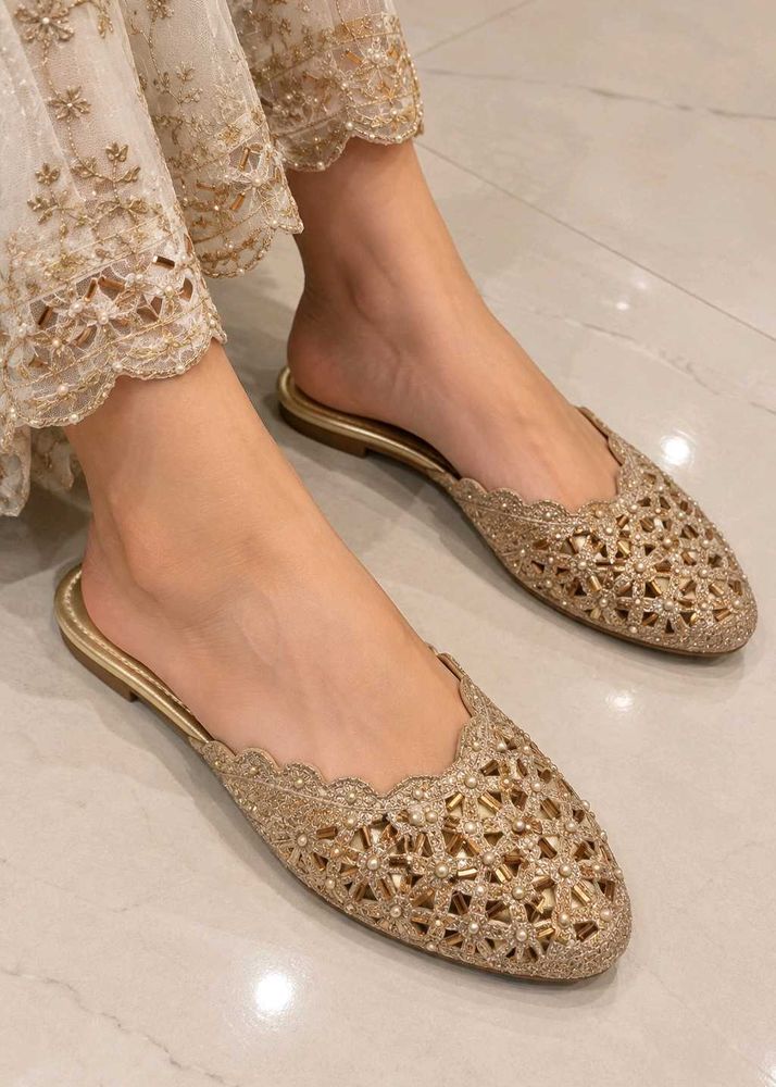 Elegant Gold Embellished Flat Sandals