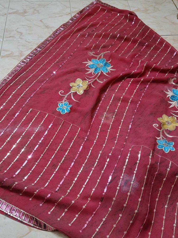 Elegant Peach Saree with Sequins