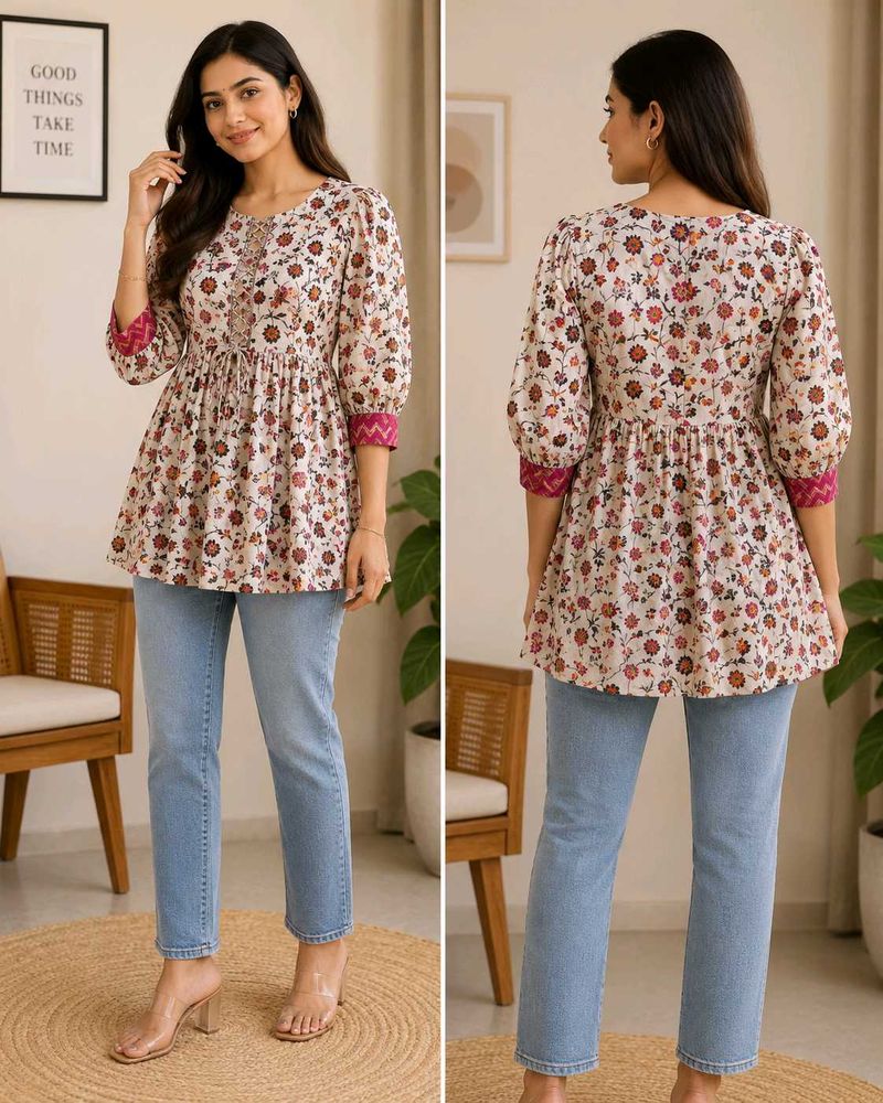 Floral Print Peplum Kurti