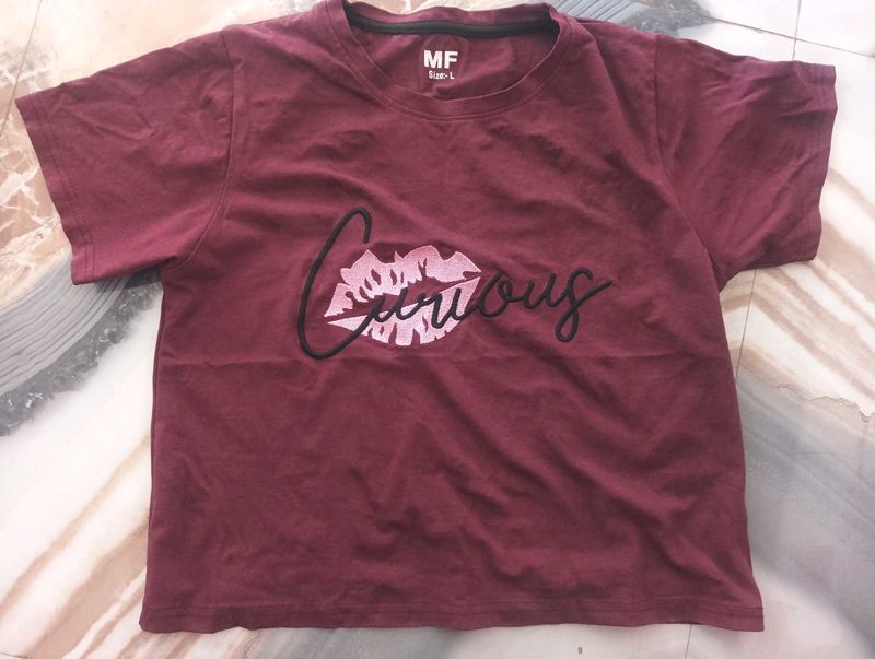 Maroon "Curious" Graphic T-Shirt