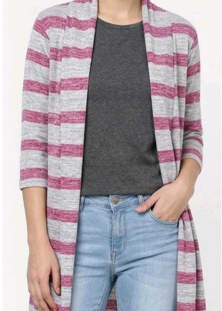 Striped Open Front Cardigan
