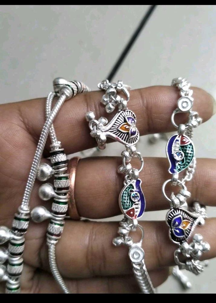 Designer Silver Anklets with Enamel
