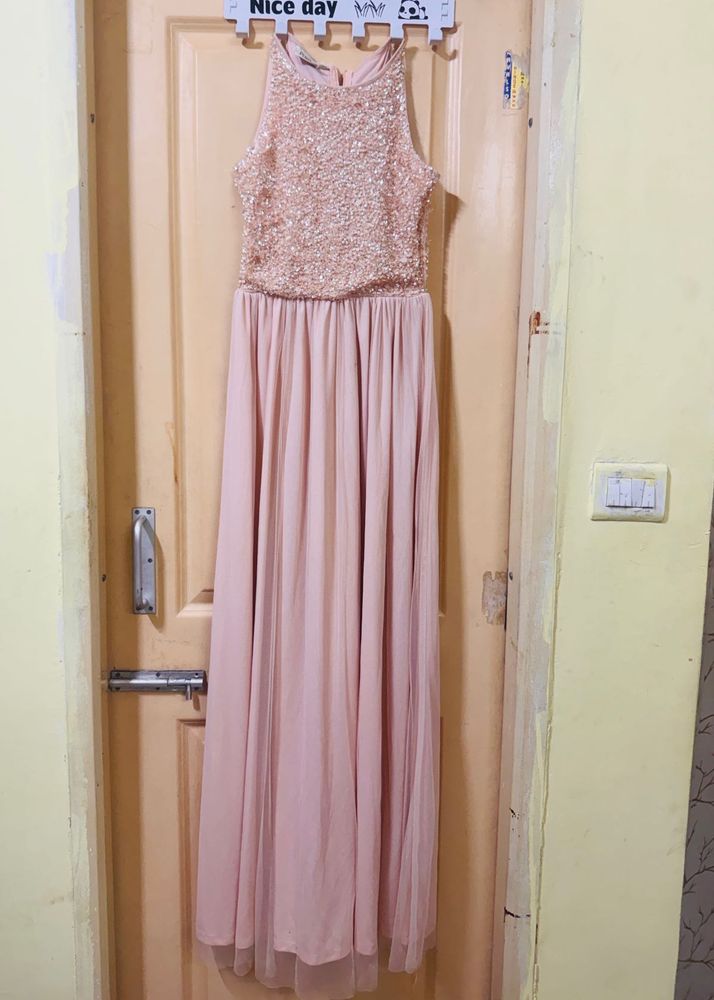 Blush Peach Sequin Maxi Dress