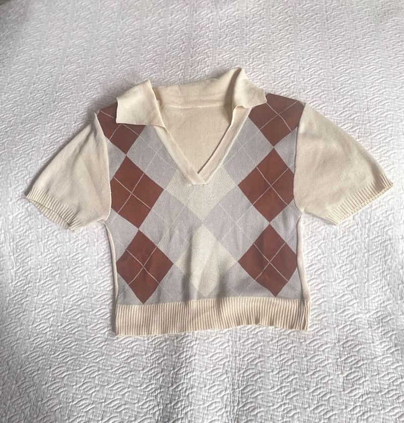 Argyle Knit Collared Top