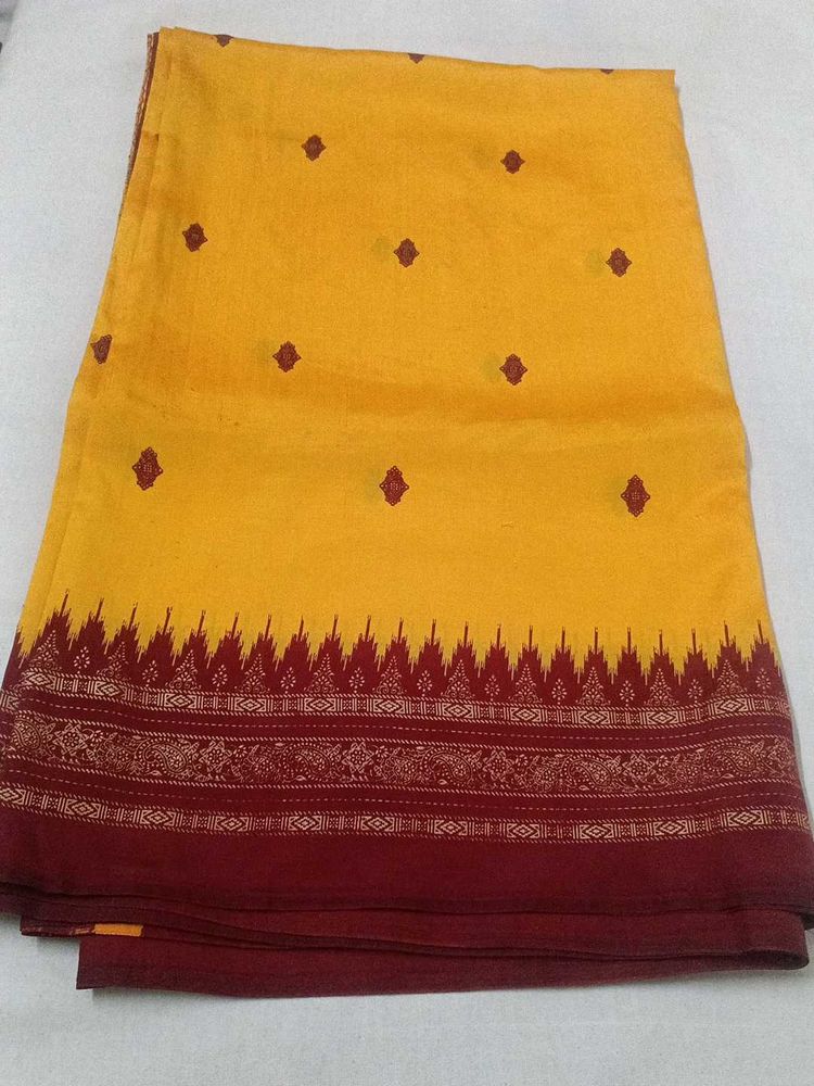 Yellow &amp; Maroon Silk Saree