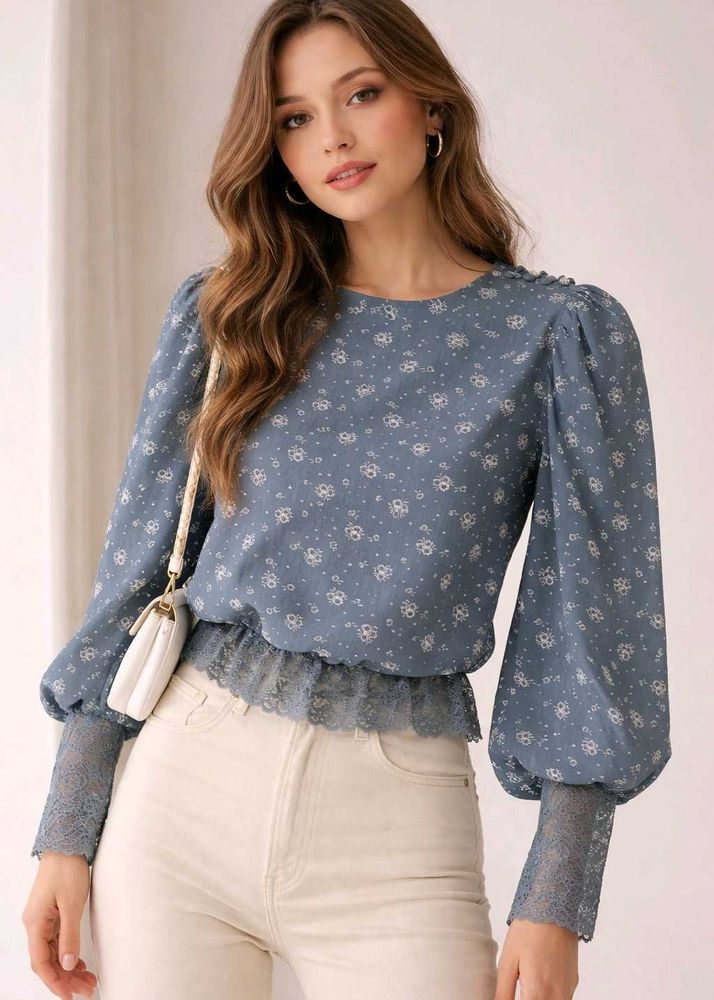 Chic Floral Print Puff Sleeve Top
