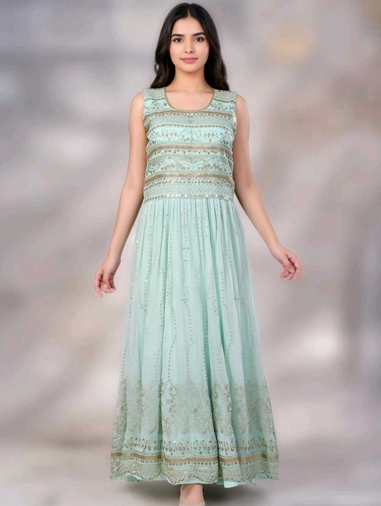 Elegant Light Green Ethnic Gown with pant