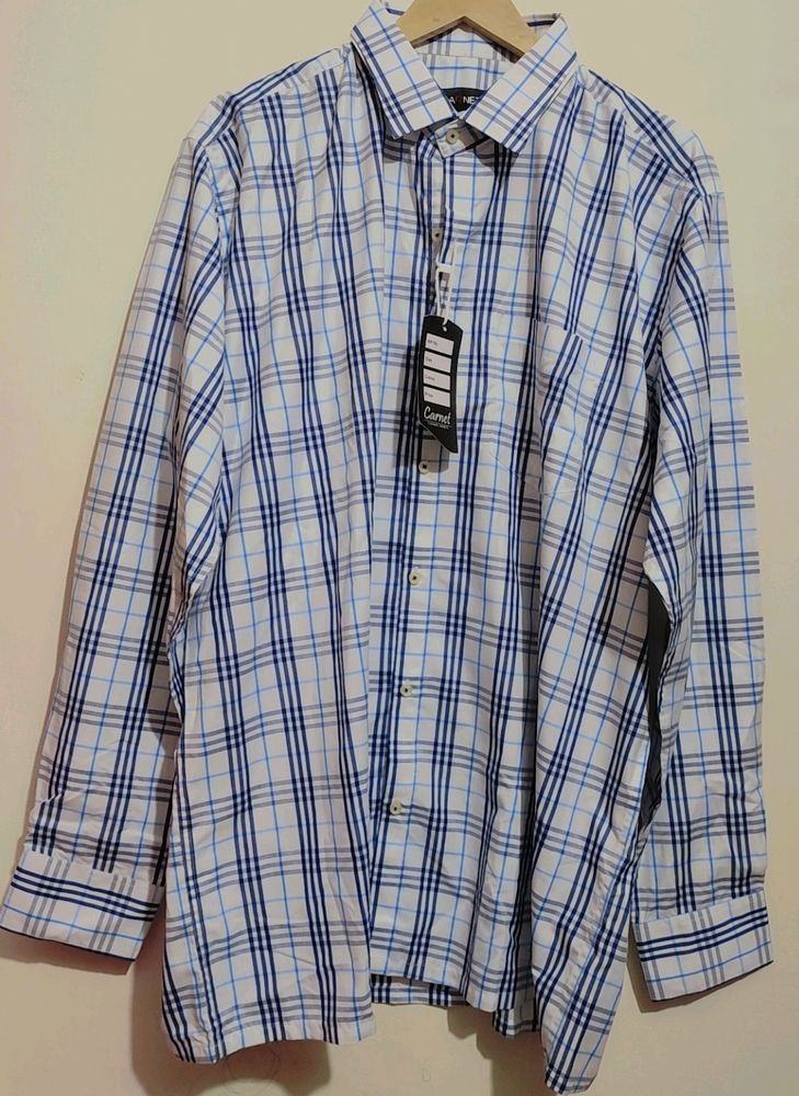 White Shirt Blue Lining Print Boy &amp; Men 48 Chest