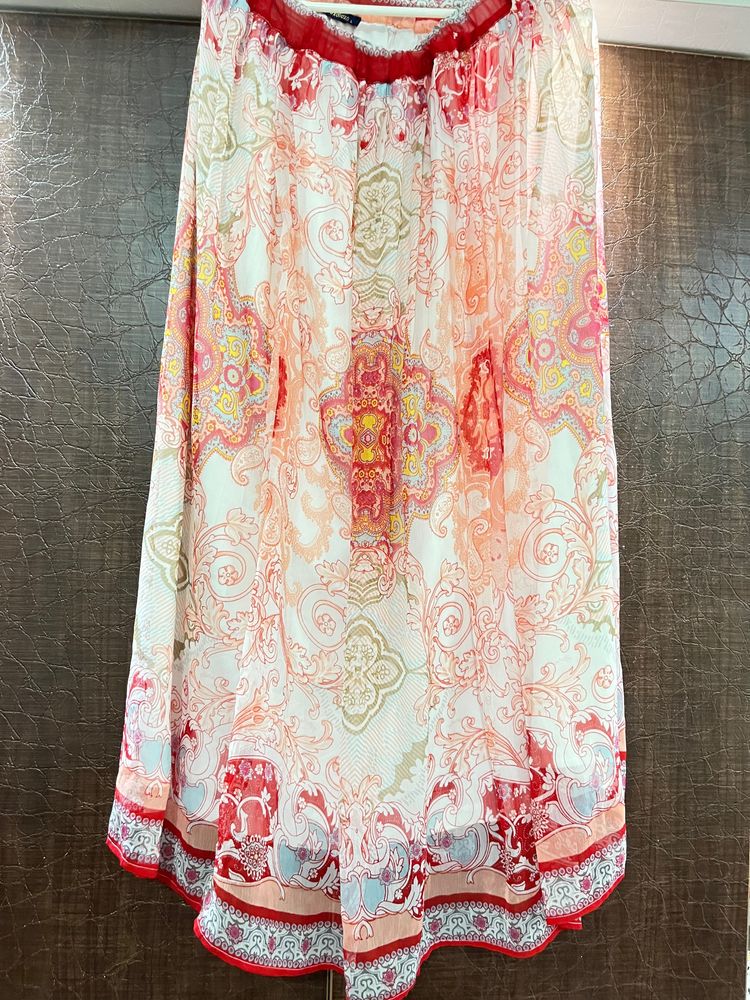 ✅ Cute Peach Flared A-line Midi Skirt 🔥