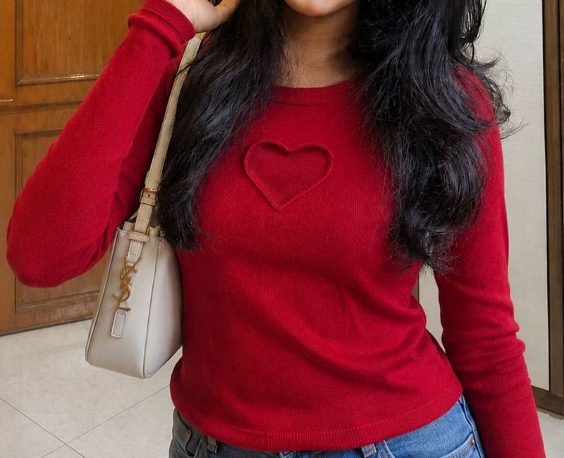 Red Heart Cut-Out Long Sleeve Top