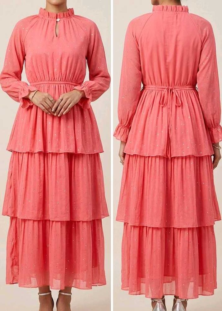 Coral Tiered Midi Dress